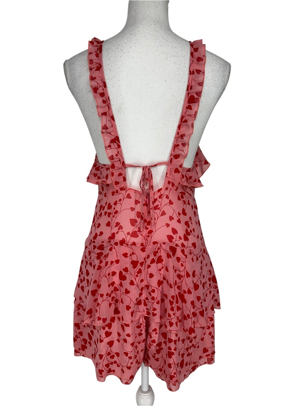 NASTY GAL / Pink & Red Heart Ruffle Romper / Size 8 / New Without Tags / Fairy - Picture 5 of 10